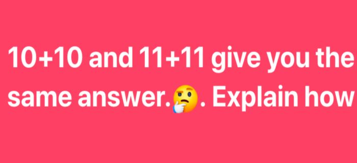 10+10 Equals 11+11  Puzzle