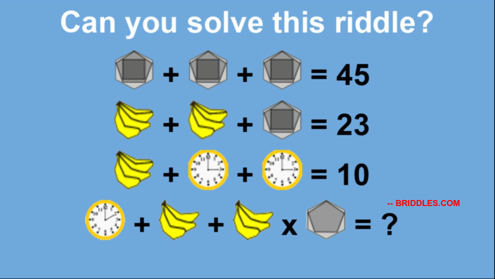 Hard Clock Banana Hexagon Square Pentagon Algebra Problem